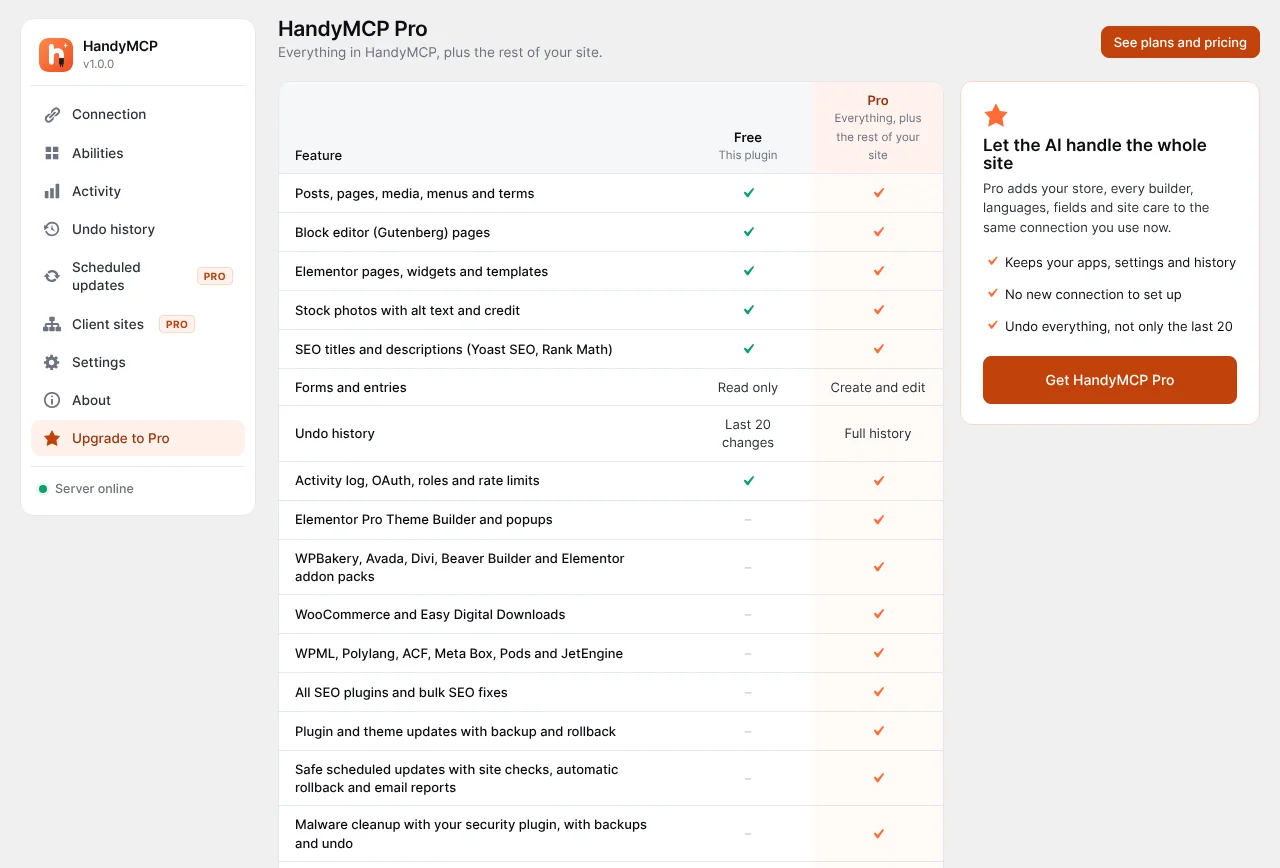 What the free plugin includes and what Pro adds.
